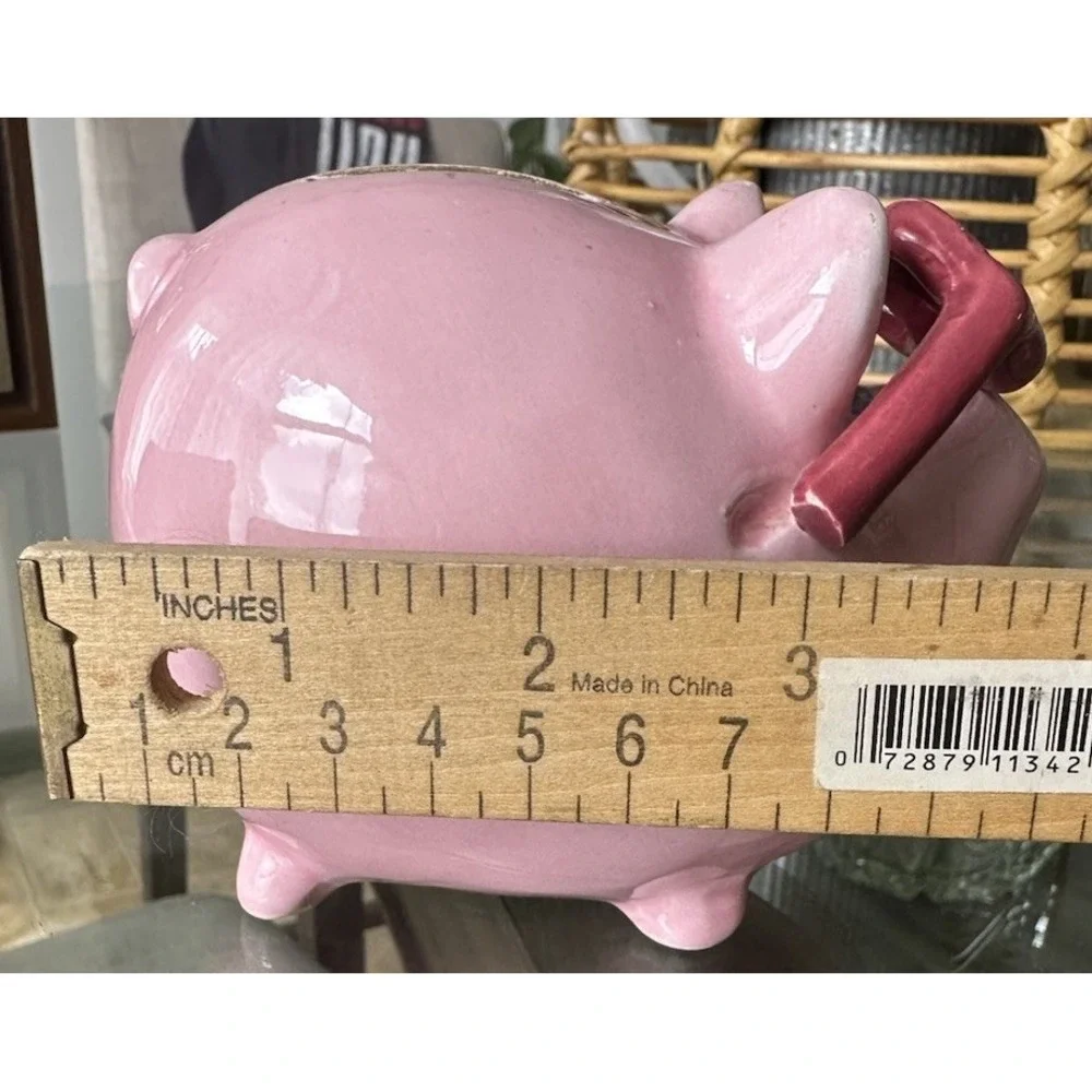 Ceramic Coin Bank With Plug Rubber  Pink Pig Wearing‎ Pink Glasses Collector